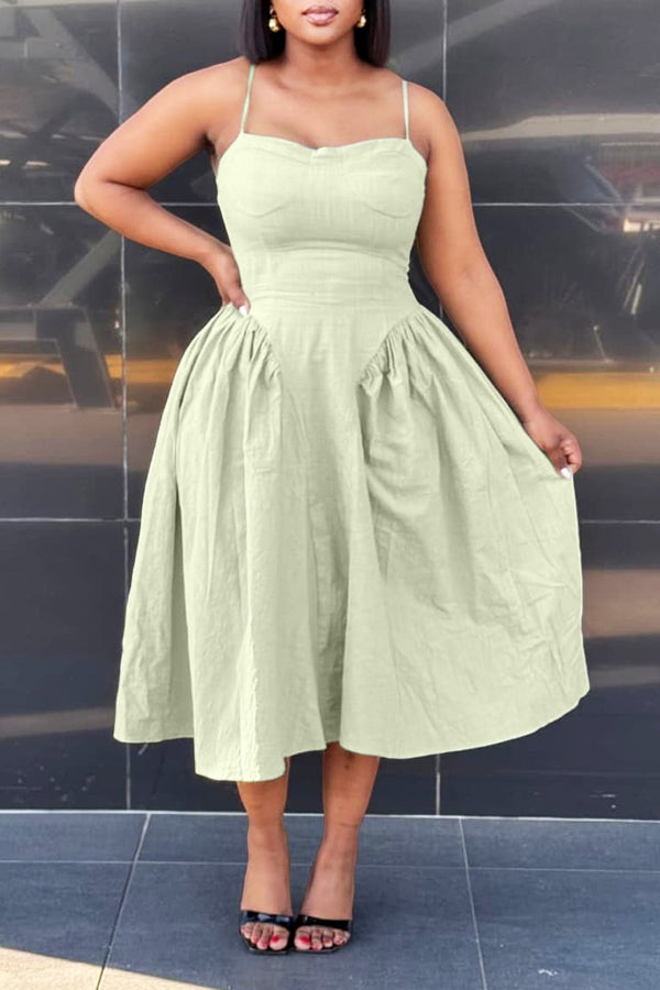 Vacation Solid Ruffle Hem Dress
