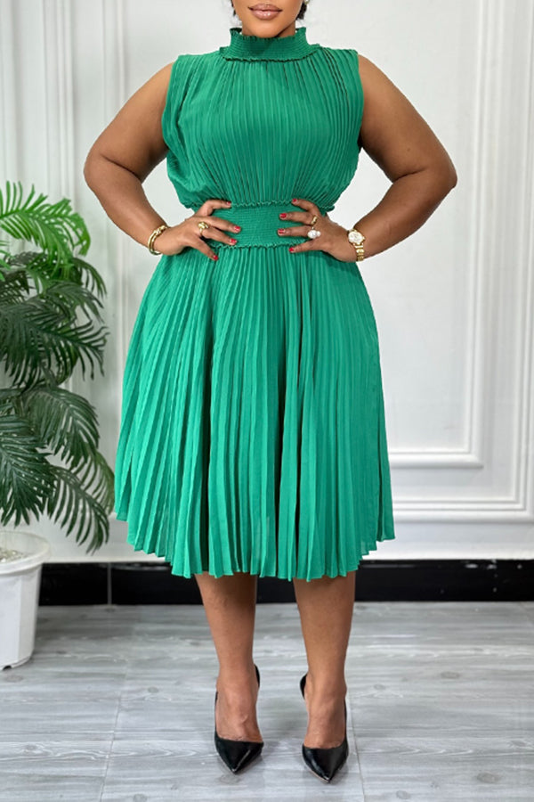 Elegant High Neck Pleated Dress