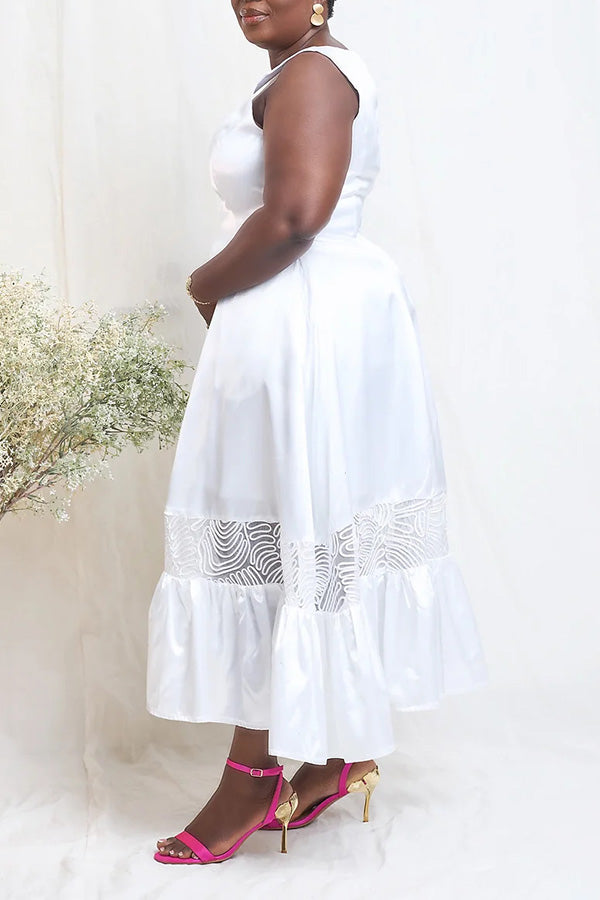 Chic Square Neck Ruffle Hem Dress