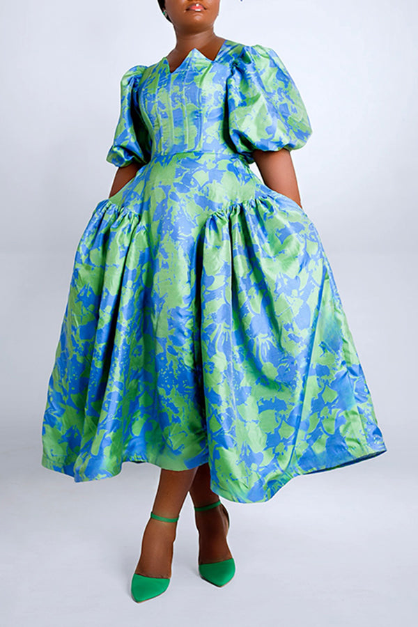 Chic Puff Sleeve Graphic Print Dress