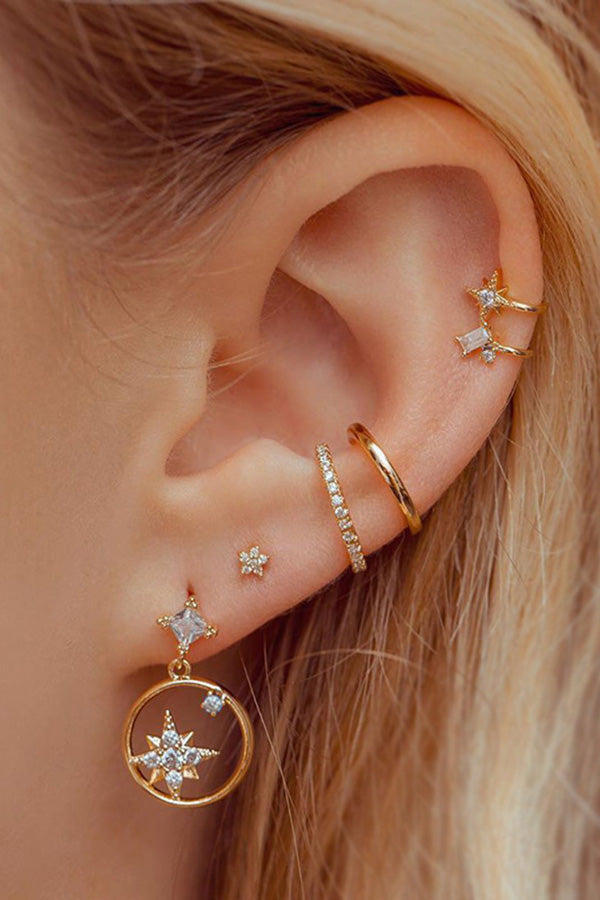 Moon Single Stud Bone Clip Earring Set