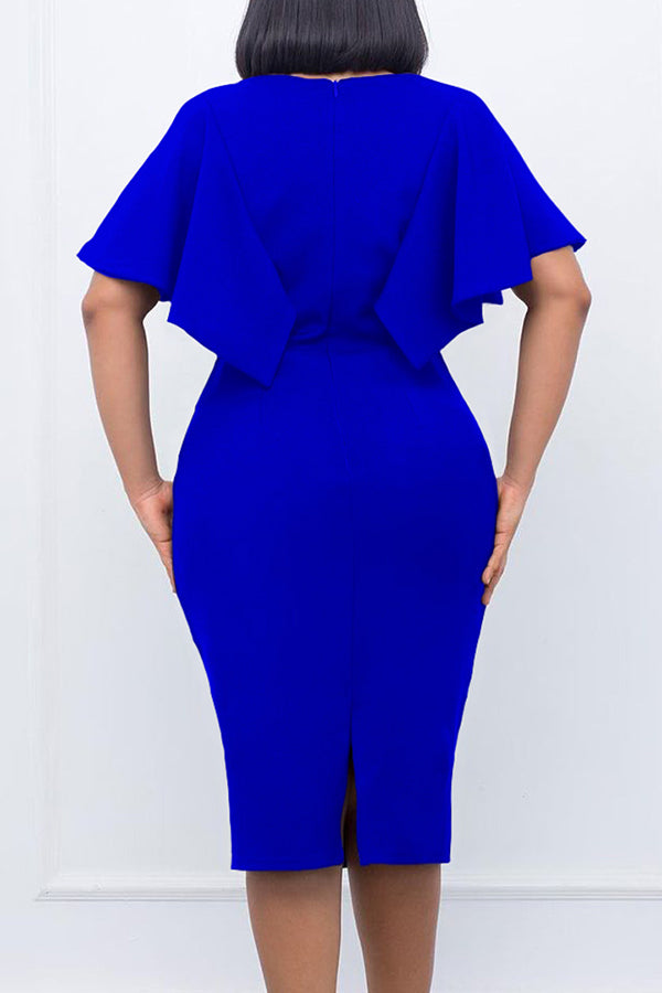 Elegant Solid Keyhole Neck Midi Dress