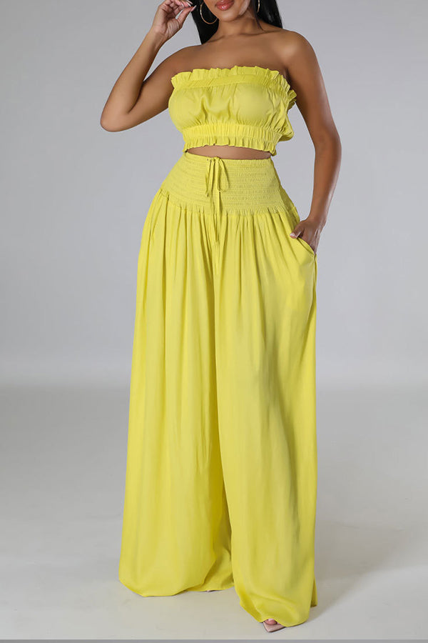 Stylish Shirred Tube Top & Pants Set 