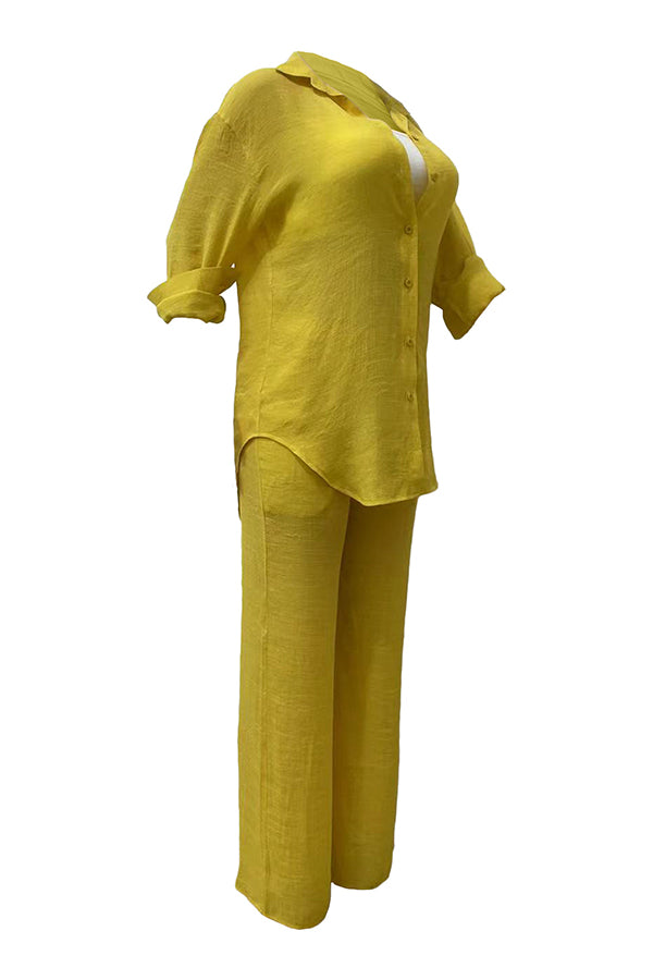 Solid Color Shirt & Pants Set