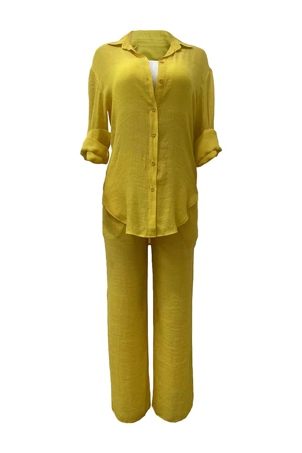 Solid Color Shirt & Pants Set