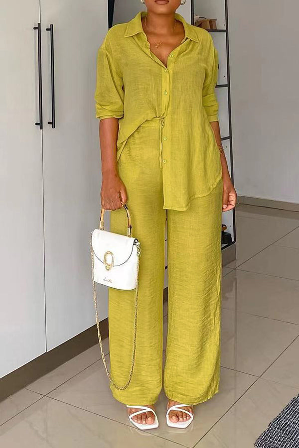 Solid Color Shirt & Pants Set