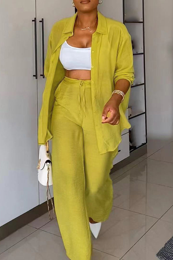 Solid Color Shirt & Pants Set