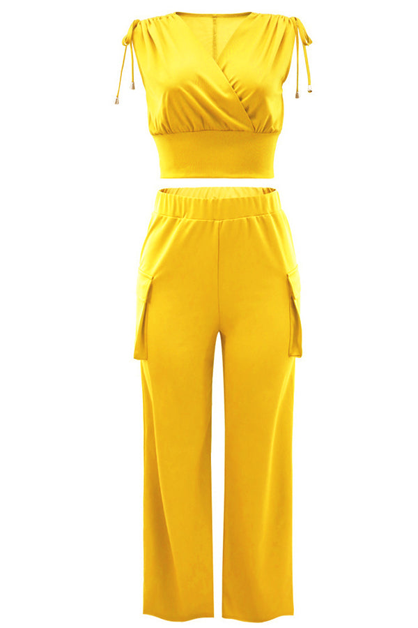 Casual V-Neck Top & Pants Set