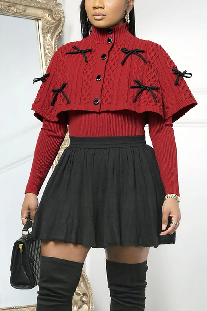 Christmas Red Turtleneck With Curved Hem Sweater*