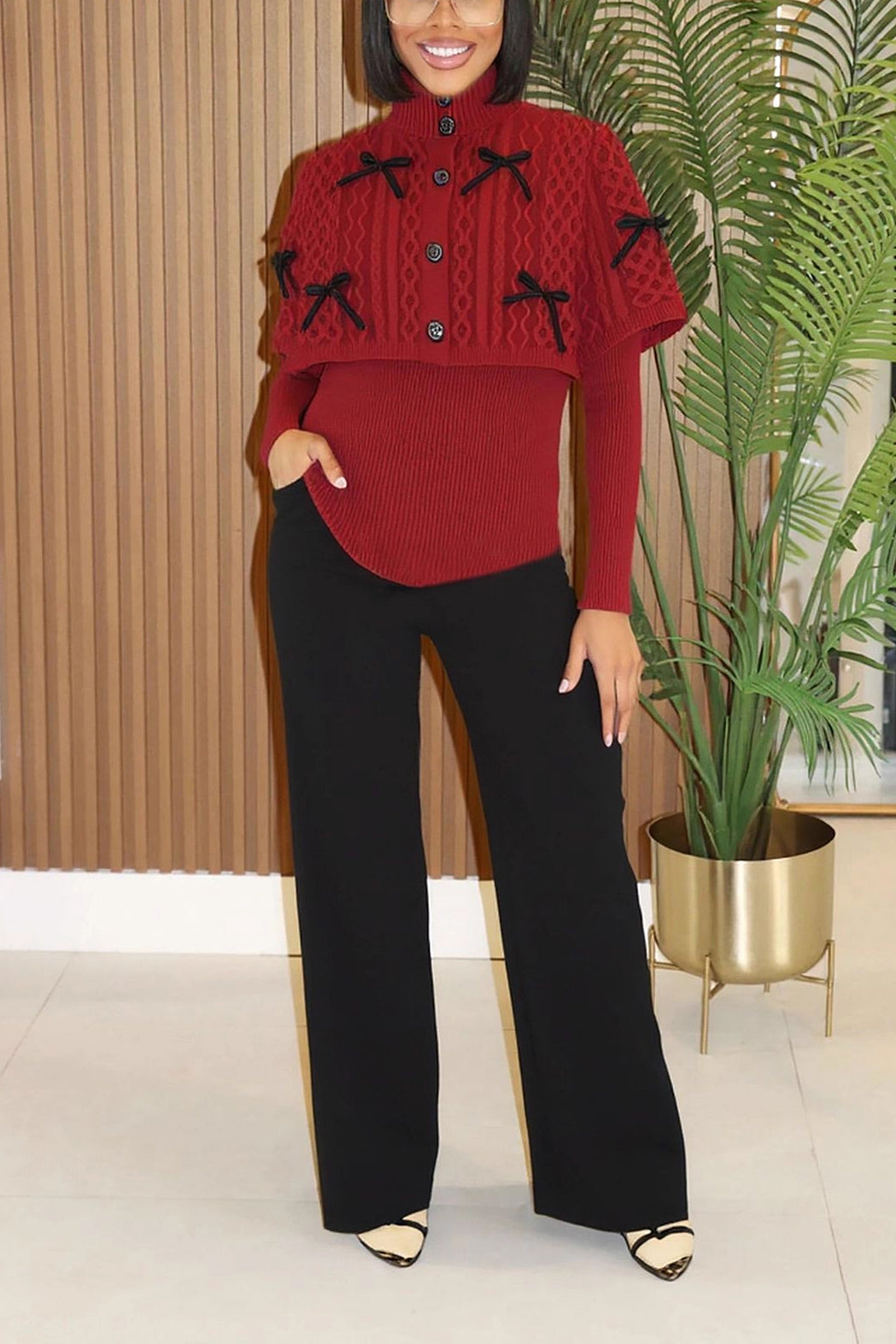 Christmas Red Turtleneck With Curved Hem Sweater*