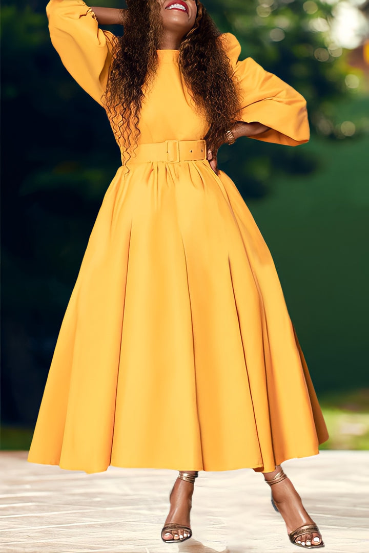 Gorgeous Lantern Sleeve A-line Dress (Without Belt)