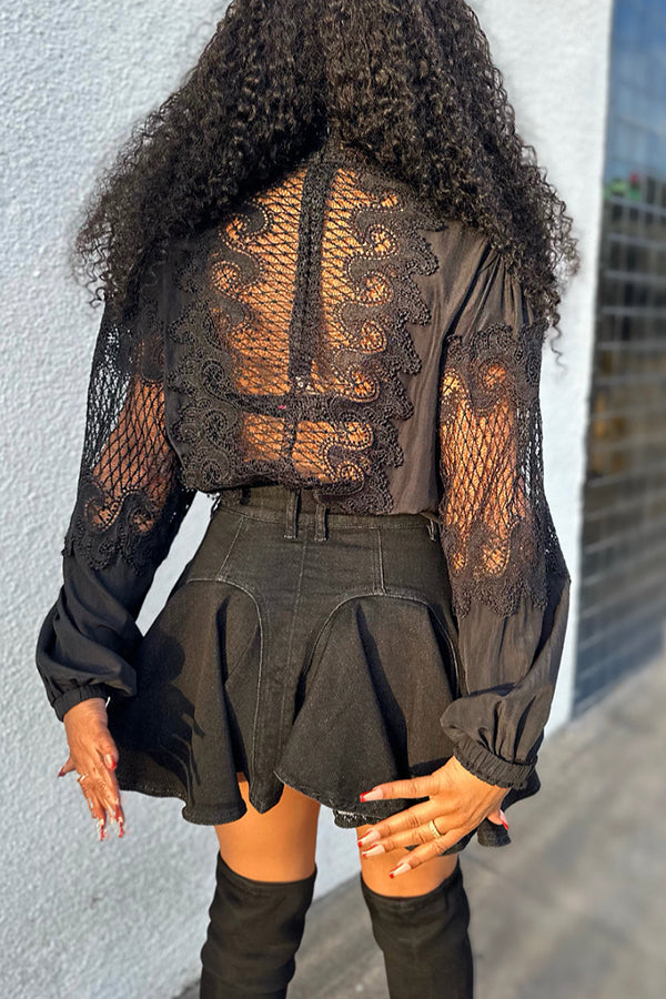 Sexy Lace Panel Solid Top