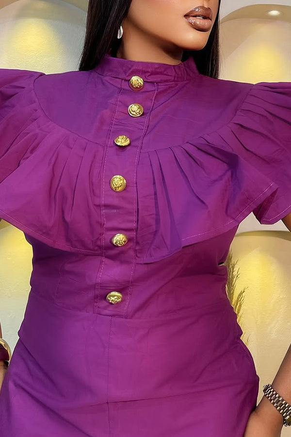 Elegant Gold Buttons Fitted Jumpsuit 