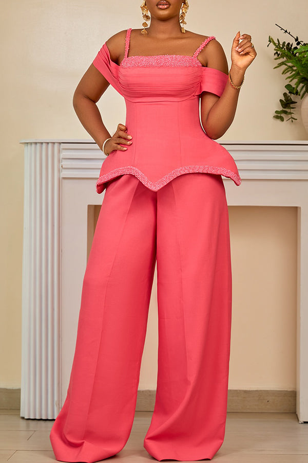 Elegant Pleated Top & Pants Set