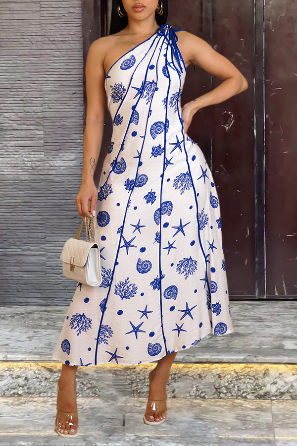 Stylish Printed One Shoulder Knot Dress