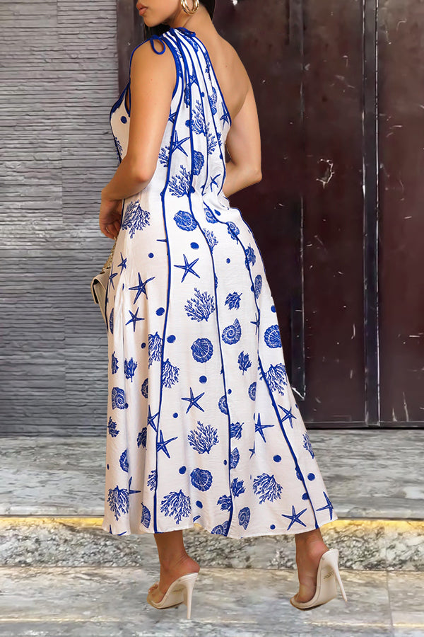 Stylish Printed One Shoulder Knot Dress