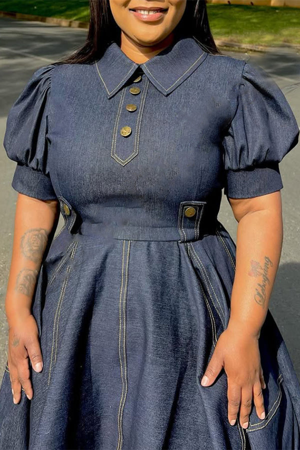 Vintage Patched Pocket Denim A-line Dress