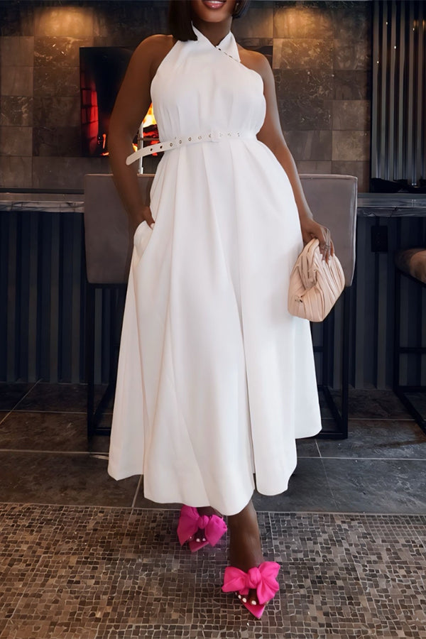Romantic Halter Pocket A-Line Dress