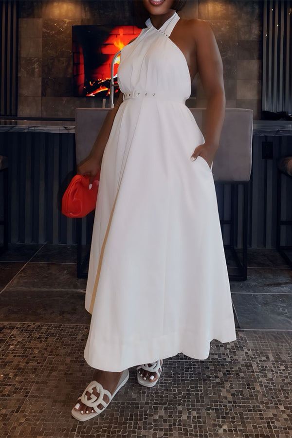 Romantic Halter Pocket A-Line Dress