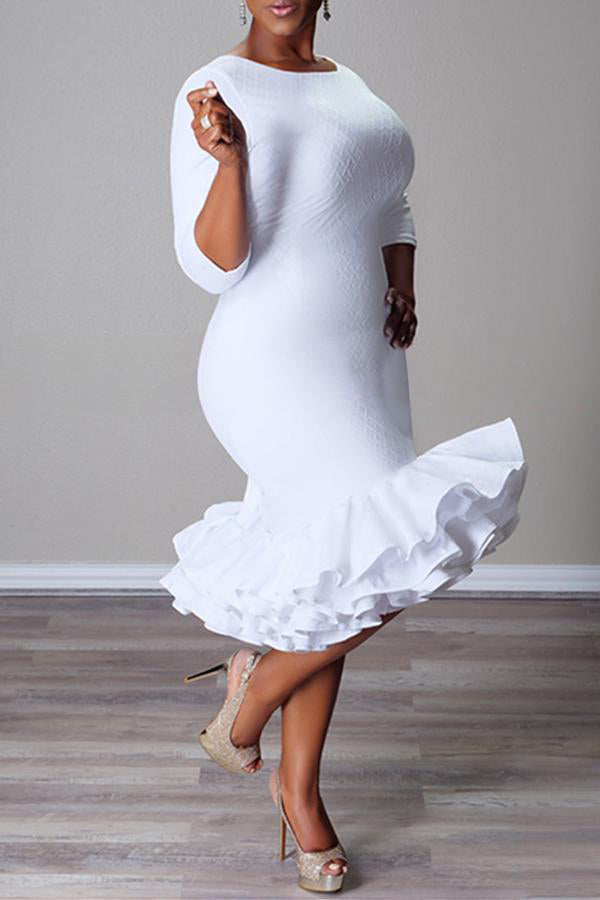Elegant V-Back Ruffle Hem Pencil Skirt