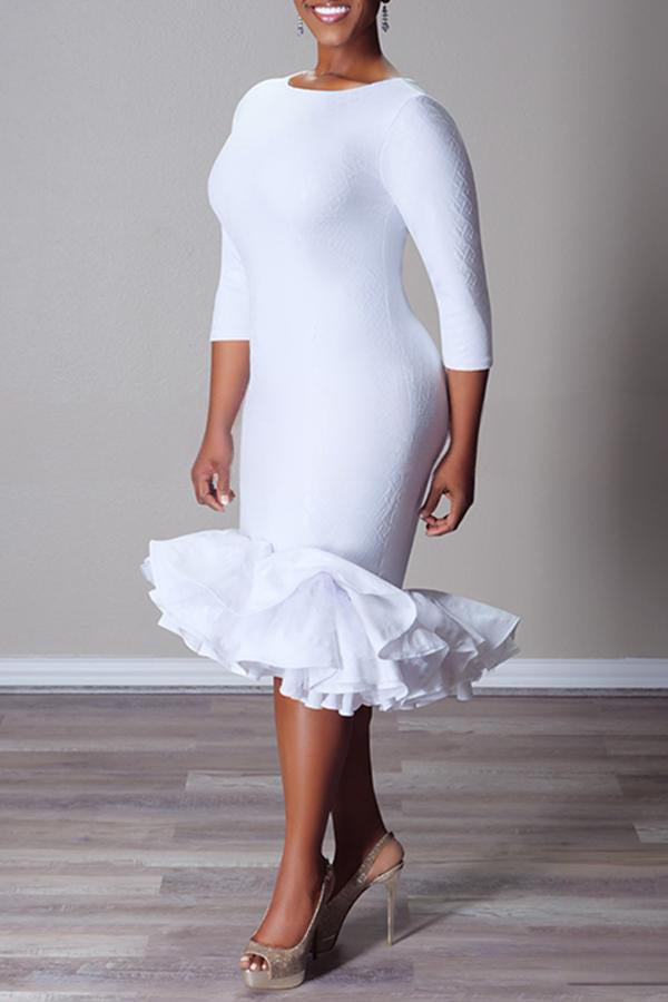 Elegant V-Back Ruffle Hem Pencil Skirt