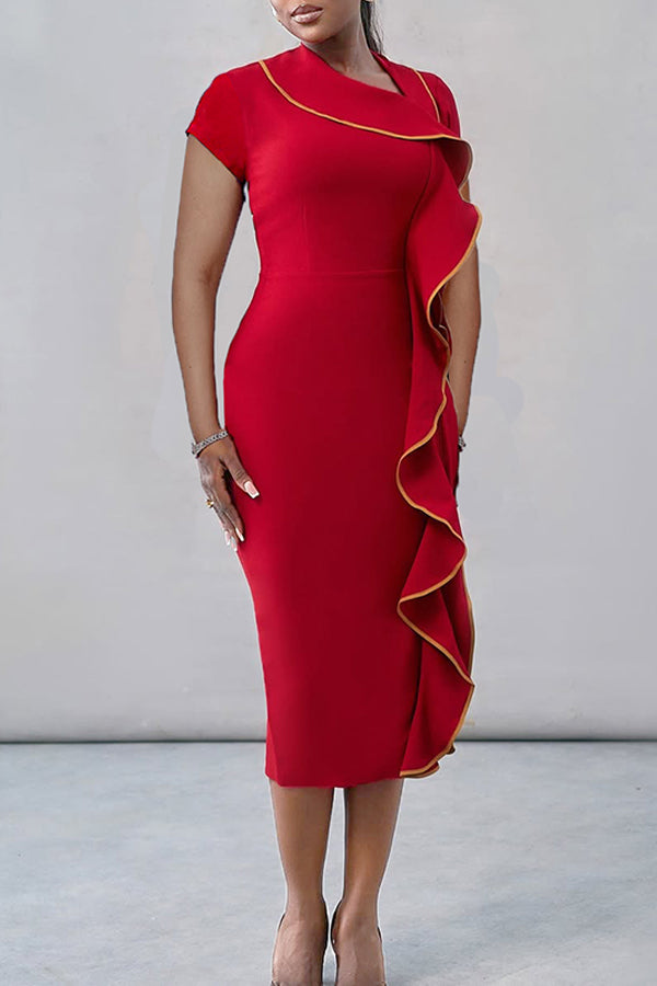 Elegant Asymmetric Ruffle Dress Midi Dress
