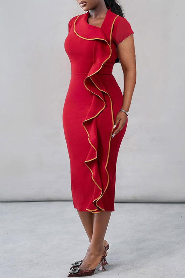 Elegant Asymmetric Ruffle Dress Midi Dress