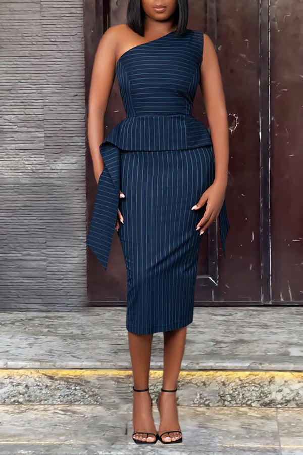 Classic Striped One Shoulder Dress