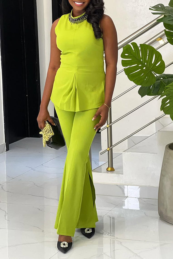 Elegant Round Neck Top & Pants Set