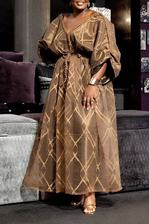 Gorgeous Allover Print Drawstring Maxi Dress