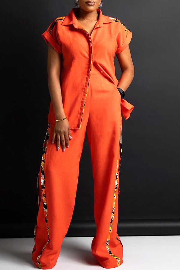 Casual Printed Patchwork Top & Pants Set