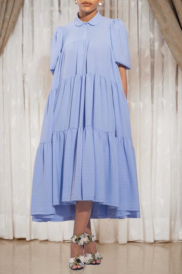 Casual Layered Ruffle Slant Pocket Midi Dress