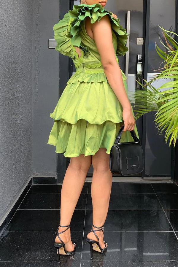 Gorgeous Layered Hem V-Neck Mini Dress