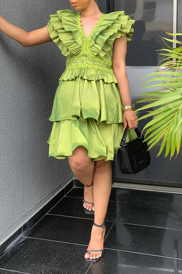 Gorgeous Layered Hem V-Neck Mini Dress