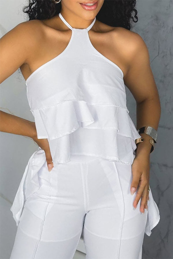 Classic Layered Ruffle Solid Jumpsuit