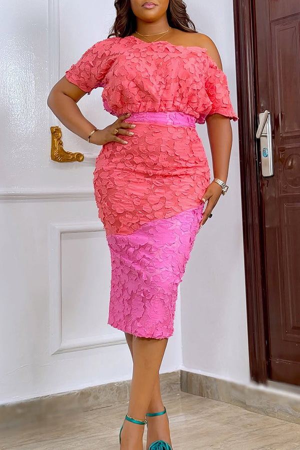 Elegant Off Shoulder Texture Fabric Top & Skirt Set