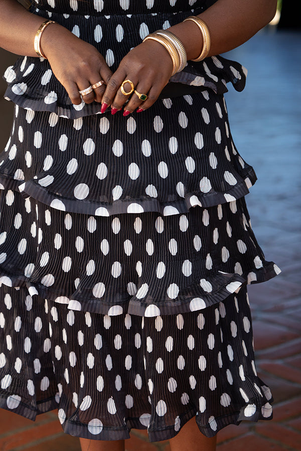 Elegant Polka Dot Layered Ruffle Midi Dress