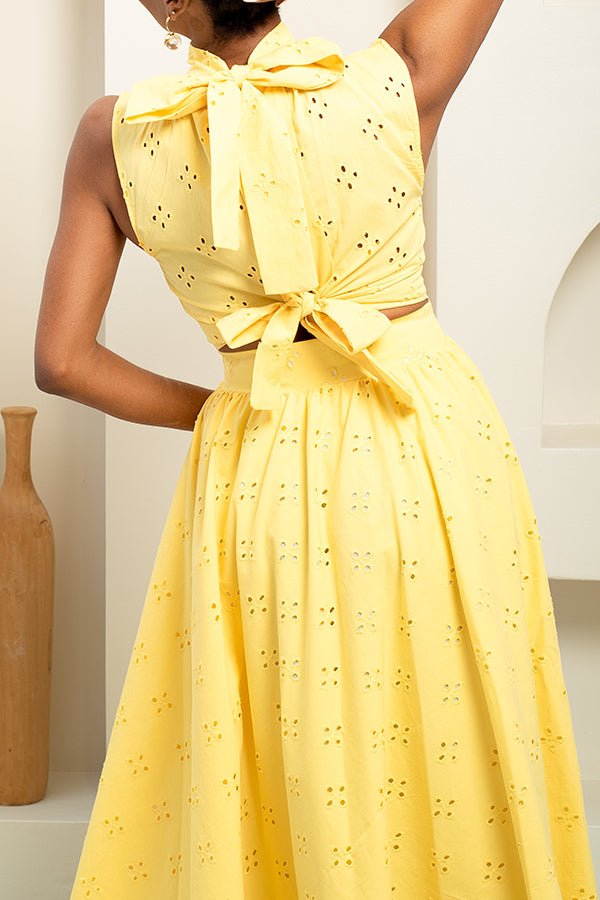 Elegant  Back Bow-tie Detail & Skirt Set