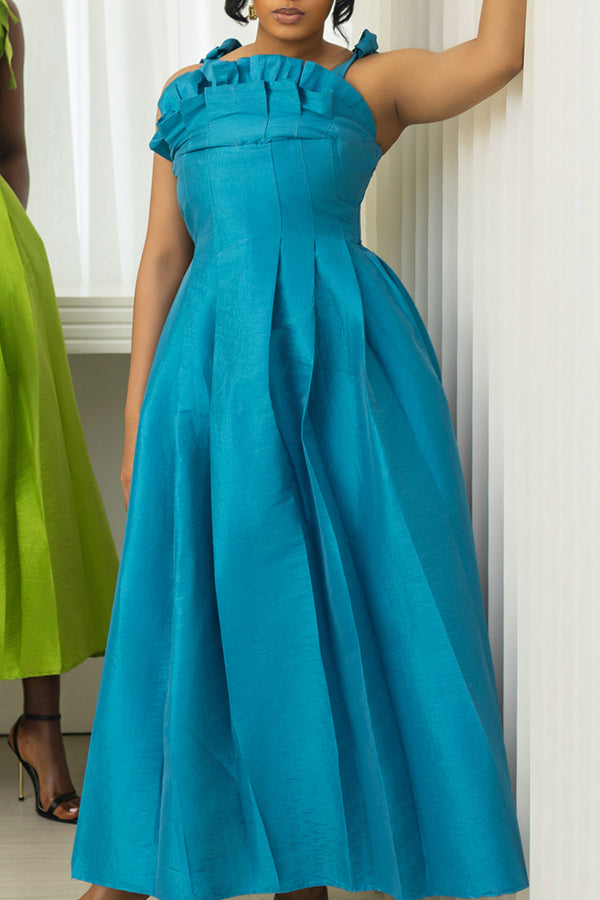 Chic Pleated Frill Trim Shoulder Knot Dress