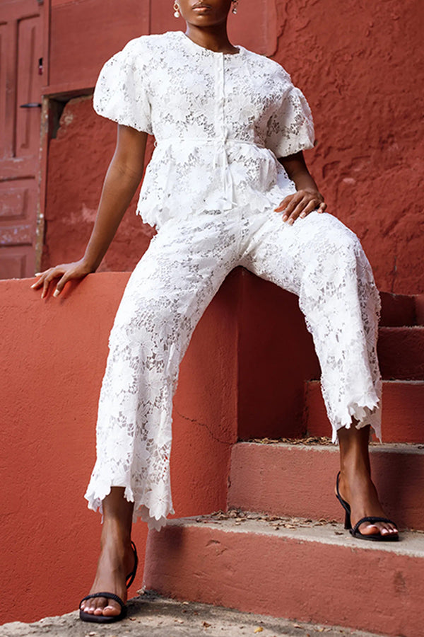 Elegant Lace Fabric Top & Pants Set