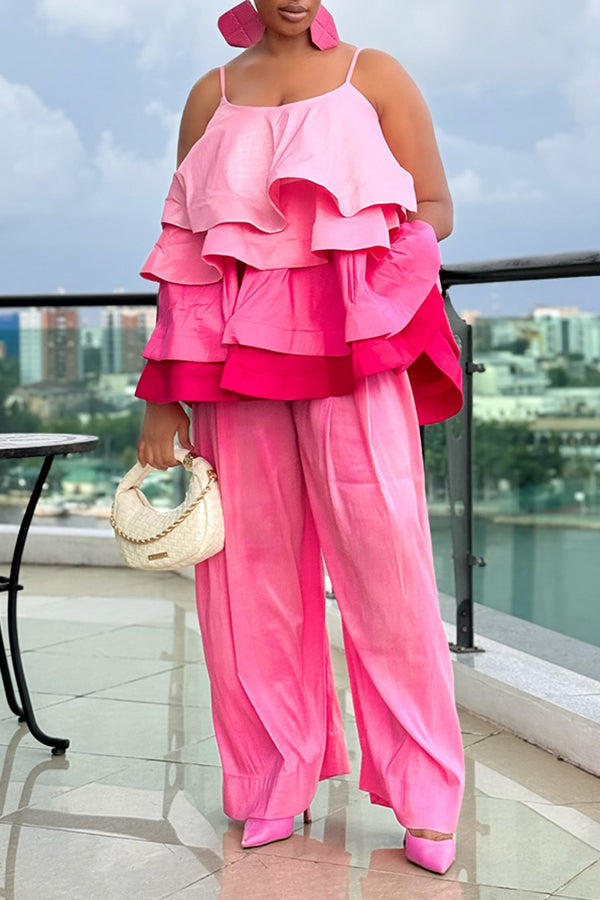 Stylish Layered Ruffle Top & Pants Set