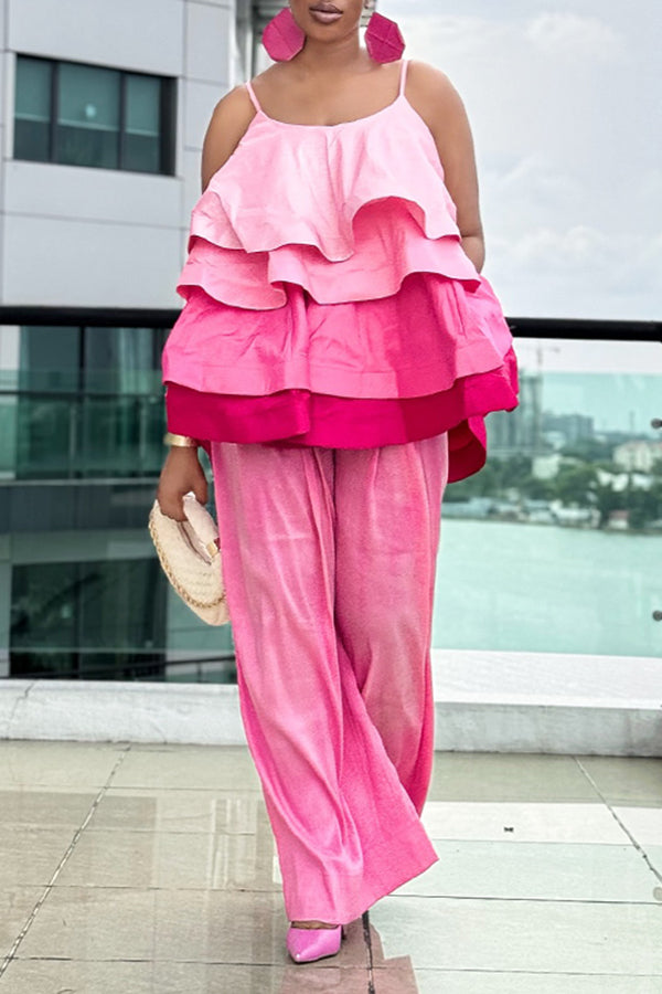 Stylish Layered Ruffle Top & Pants Set