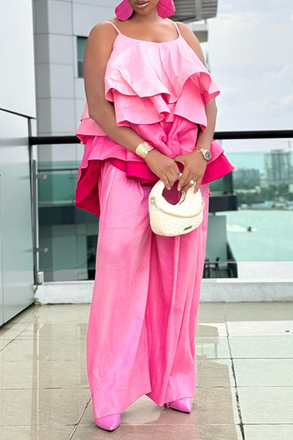 Stylish Layered Ruffle Top & Pants Set