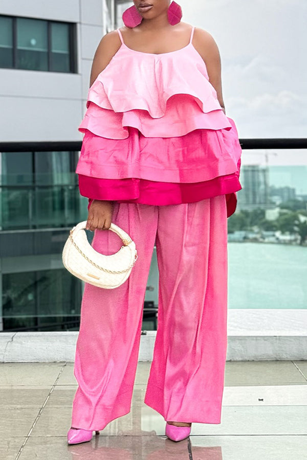 Stylish Layered Ruffle Top & Pants Set