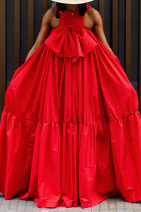Vacation Bow Front Pleated Maxi Dress