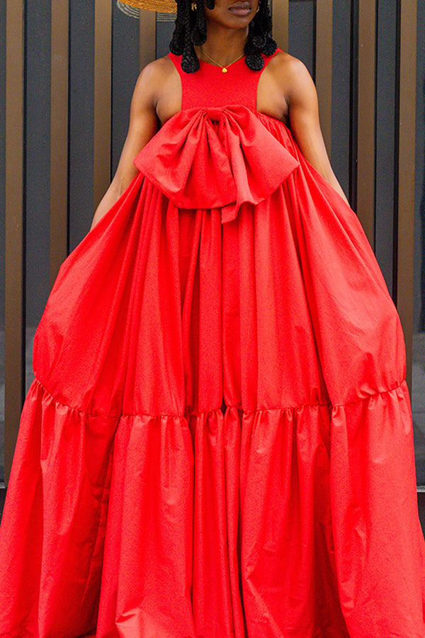 Vacation Bow Front Pleated Maxi Dress