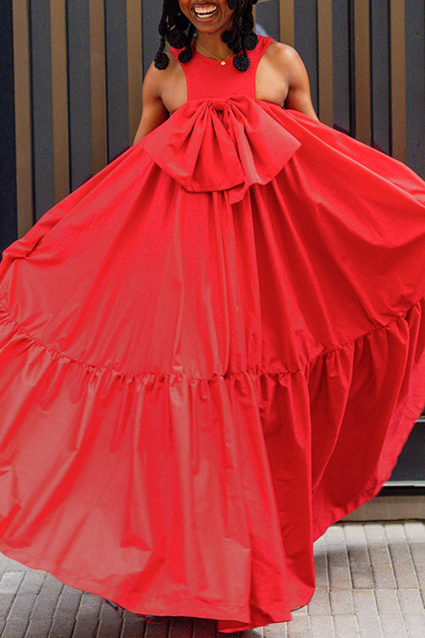 Vacation Bow Front Pleated Maxi Dress
