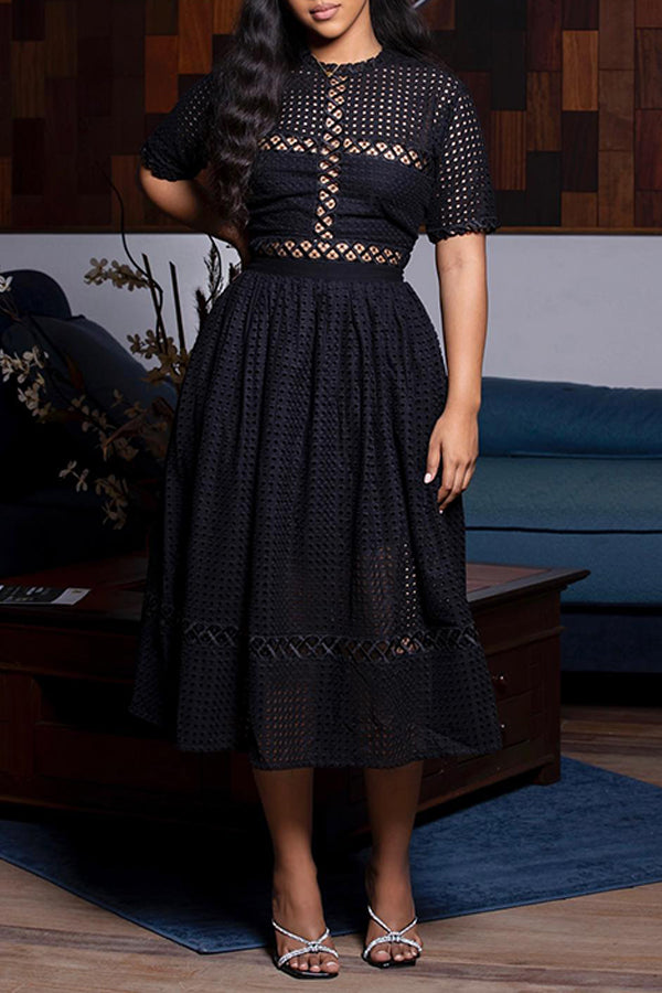 Elegant Round Neck Lace A-line Dress