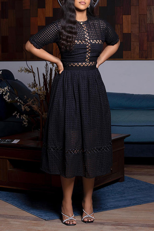 Elegant Round Neck Lace A-line Dress