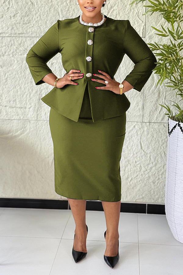 Elegant Round Neck Single Breasted Dress